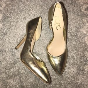 BCBG Sexy gold pumps
